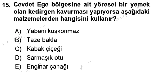 Yöresel Mutfaklar 2024-2025 Dönem Sonu Sınavı - 15. soru