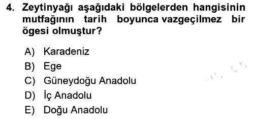 Yöresel Mutfaklar 2020-2021 Yaz Okulu Sınavı - 4. soru