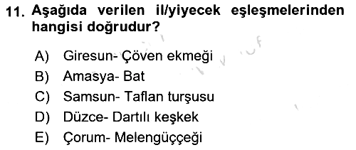 Yöresel Mutfaklar 2023-2024 Yaz Okulu Sınavı - 11. soru