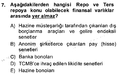 Bankacılık Hizmet Ürünleri 2013-2014 Ara Sınav - 7. soru
