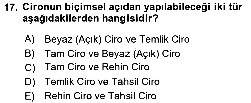 Bankacılık Hizmet Ürünleri 2023-2024 Yaz Okulu Sınavı - 17. soru