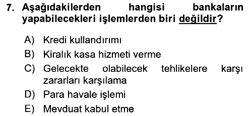 Bankacılık Ve Sigortacılığa Giriş 2021-2022 Ara Sınav - 7. soru