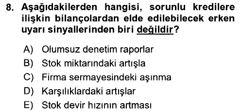 Bankalarda Kredi Yönetimi 2021-2022 Yaz Okulu Sınavı - 8. soru