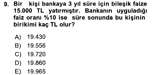 Finans Matematiği 2017-2018 3 Ders Sınavı - 9. soru
