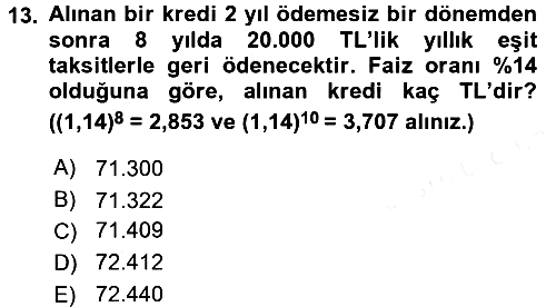 Finans Matematiği 2017-2018 3 Ders Sınavı - 13. soru