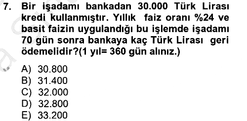 Finans Matematiği 2012-2013 Ara Sınav - 7. soru