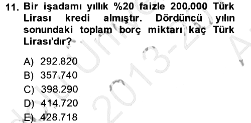 Finans Matematiği 2013-2014 Ara Sınav - 11. soru