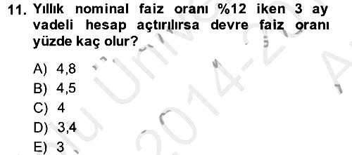 Finans Matematiği 2014-2015 Ara Sınav - 11. soru