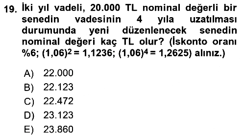 Finans Matematiği 2015-2016 Ara Sınav - 19. soru