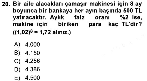 Finans Matematiği 2015-2016 Ara Sınav - 20. soru