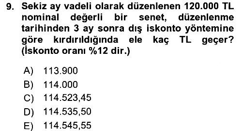 Finans Matematiği 2016-2017 Ara Sınav - 9. soru