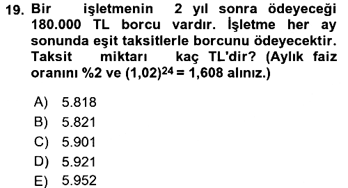 Finans Matematiği 2016-2017 Ara Sınav - 19. soru