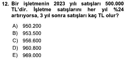 Finans Matematiği 2024-2025 Ara Sınav - 12. soru