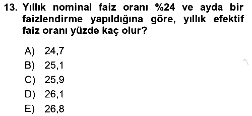 Finans Matematiği 2024-2025 Ara Sınav - 13. soru