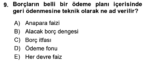 Finans Matematiği 2023-2024 Dönem Sonu Sınavı - 9. soru