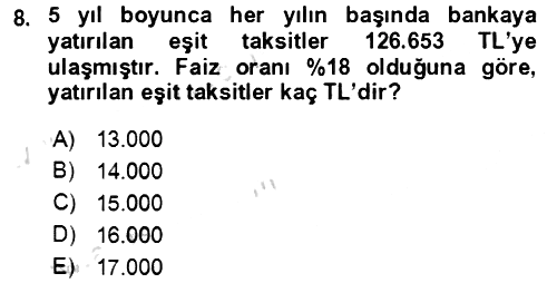 Finans Matematiği 2023-2024 Yaz Okulu Sınavı - 8. soru