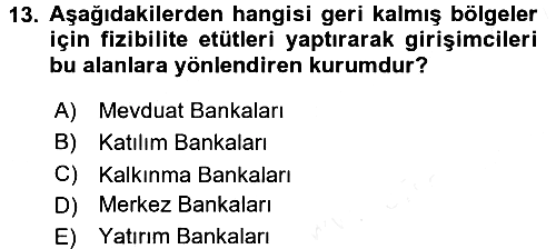 Finansal Kurumlar 2017-2018 3 Ders Sınavı - 13. soru