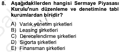 Finansal Kurumlar 2014-2015 Ara Sınav - 8. soru