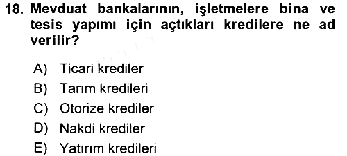 Finansal Kurumlar 2015-2016 Ara Sınav - 18. soru