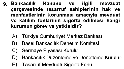 Finansal Kurumlar 2018-2019 Ara Sınav - 9. soru