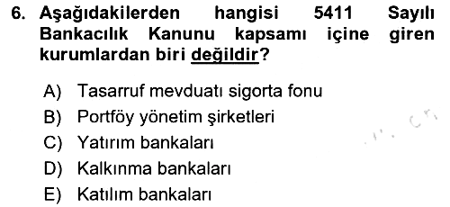 Finansal Kurumlar 2024-2025 Ara Sınav - 6. soru