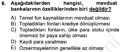 Finansal Kurumlar 2012-2013 Dönem Sonu Sınavı - 6. soru