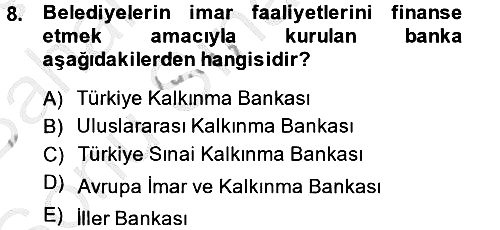 Finansal Kurumlar 2013-2014 Dönem Sonu Sınavı - 8. soru