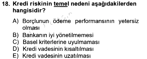 Finansal Kurumlar 2013-2014 Tek Ders Sınavı - 18. soru