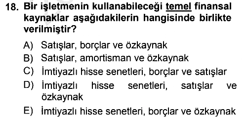 Finansal Yönetim 2012-2013 Ara Sınav - 18. soru