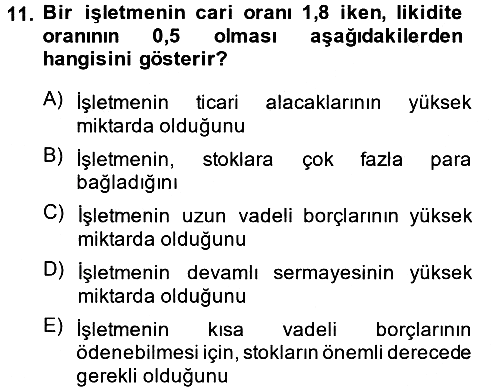 Finansal Yönetim 2014-2015 Ara Sınav - 11. soru