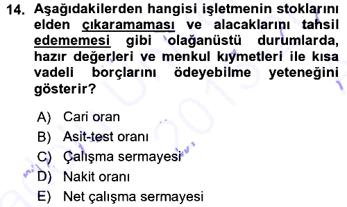Finansal Yönetim 2015-2016 Ara Sınav - 14. soru