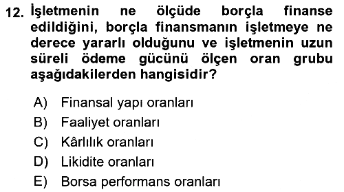 Finansal Yönetim 2016-2017 Ara Sınav - 12. soru