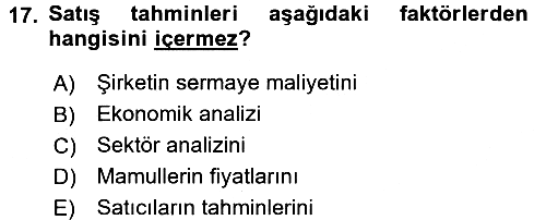 Finansal Yönetim 2017-2018 Ara Sınav - 17. soru
