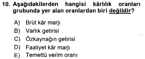 Finansal Yönetim 2022-2023 Ara Sınav - 10. soru