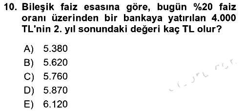 Finansal Yönetim 2023-2024 Ara Sınav - 10. soru