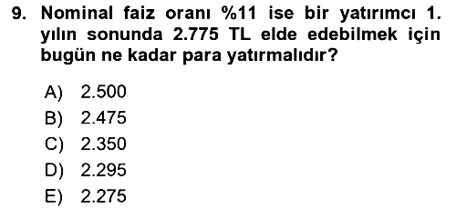 Finansal Yönetim 2024-2025 Ara Sınav - 9. soru