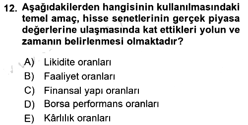 Finansal Yönetim 2024-2025 Ara Sınav - 12. soru