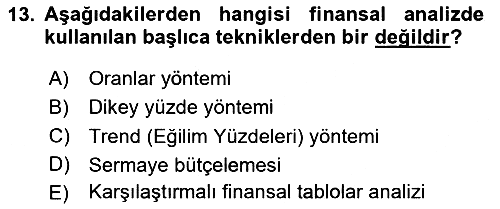 Finansal Yönetim 2024-2025 Ara Sınav - 13. soru