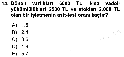 Finansal Yönetim 2024-2025 Ara Sınav - 14. soru