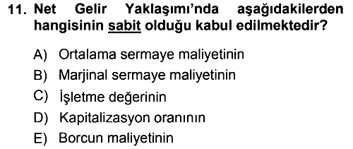 Finansal Yönetim 2013-2014 Dönem Sonu Sınavı - 11. soru