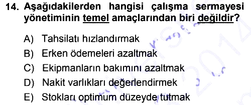 Finansal Yönetim 2013-2014 Dönem Sonu Sınavı - 14. soru