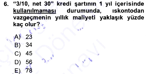 Finansal Yönetim 2015-2016 Dönem Sonu Sınavı - 6. soru