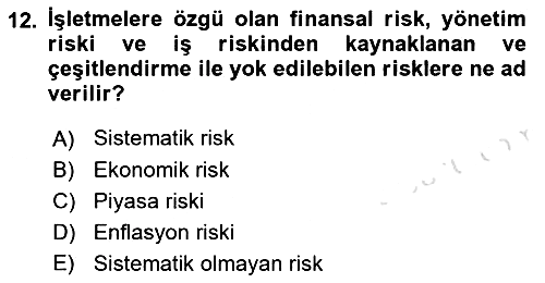 Finansal Yönetim 2018-2019 Dönem Sonu Sınavı - 12. soru