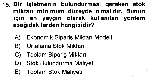 Finansal Yönetim 2021-2022 Dönem Sonu Sınavı - 15. soru