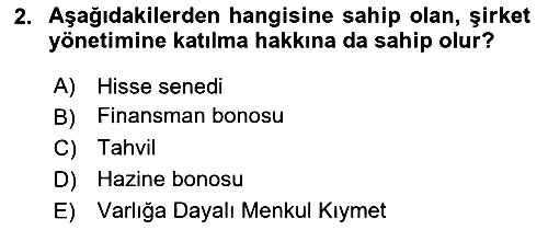 Finansal Yönetim 2021-2022 Yaz Okulu Sınavı - 2. soru