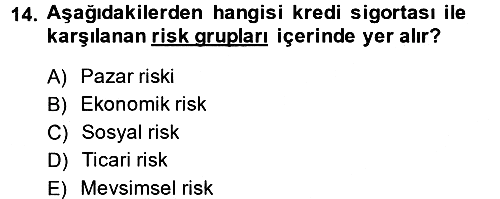 Hayat Dışı Sigortalar 2013-2014 Dönem Sonu Sınavı - 14. soru
