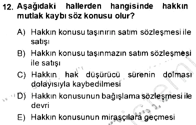 Hukukun Temel Kavramları 2014-2015 Dönem Sonu Sınavı - 12. soru