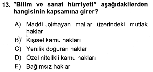 Hukukun Temel Kavramları 2023-2024 Yaz Okulu Sınavı - 13. soru
