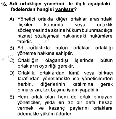 İşletme Hukuku 2013-2014 Ara Sınav - 16. soru