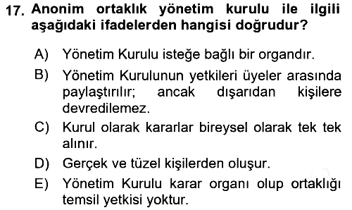 İşletme Hukuku 2017-2018 Ara Sınav - 17. soru